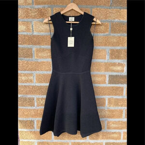 Torn By Ronny Kobo Textured Ribbed Fit & Flare Sleeveless Black Dress medium